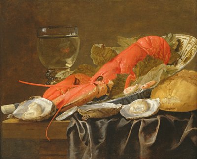 Nature morte avec homard, crevette, roemer, huîtres et pain - Christiaan Luykx or Luycks